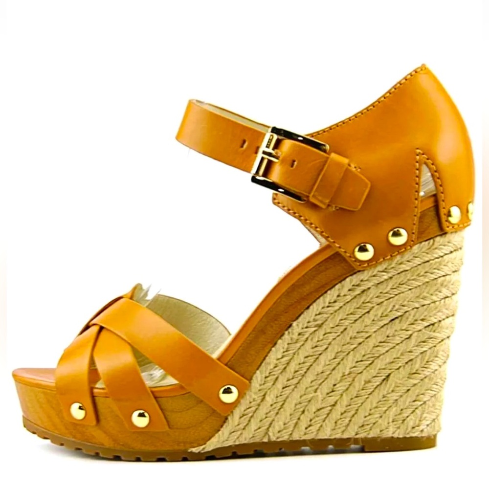 MICHAEL KORS SOMERLY WEDGE SANDALS IN BROWN PEANUTS COLOUR IN SIZE 8.5